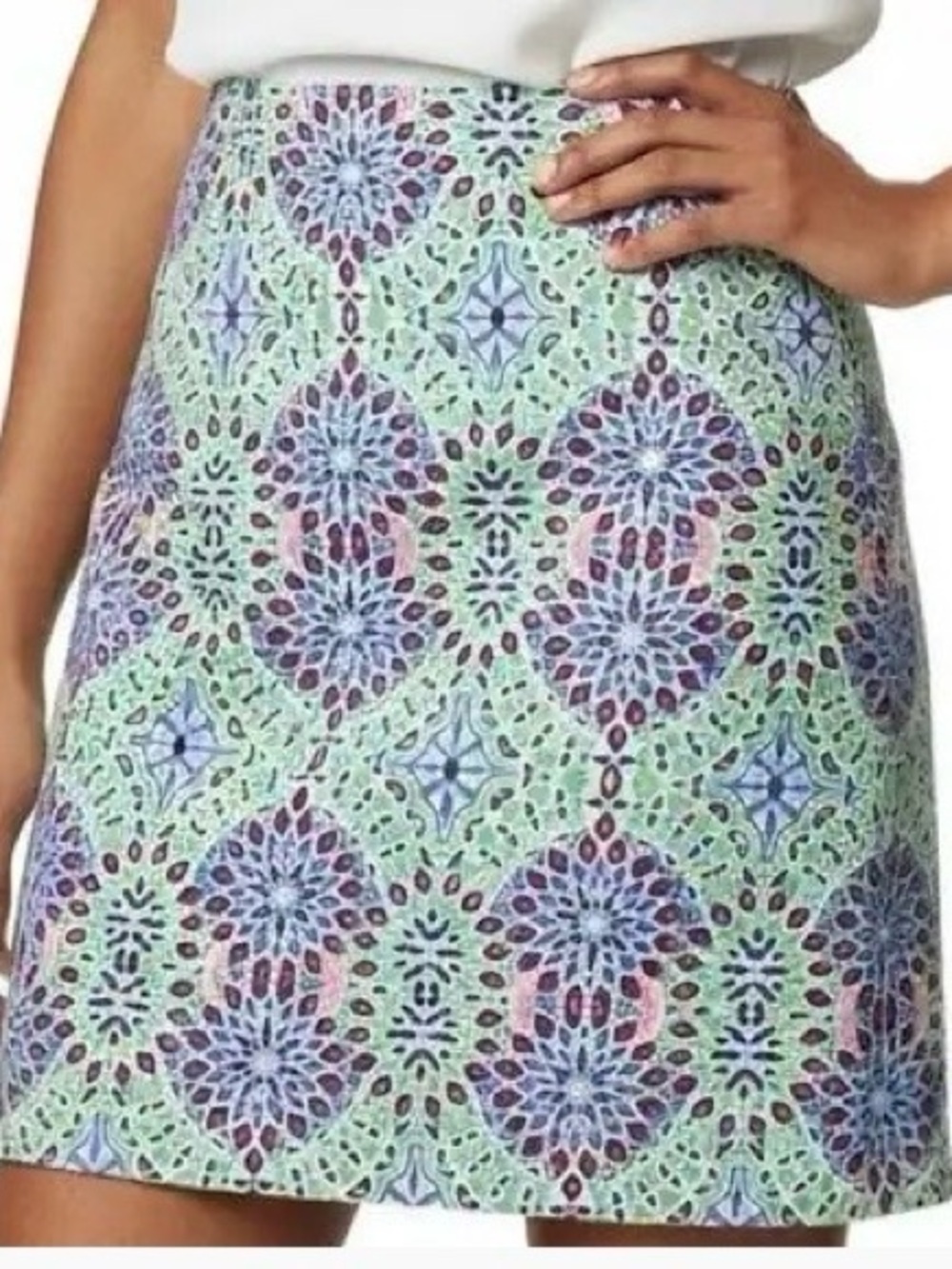 Talbots Geometric Pattern Pencil Midi Skirt - Lined - Size - 14